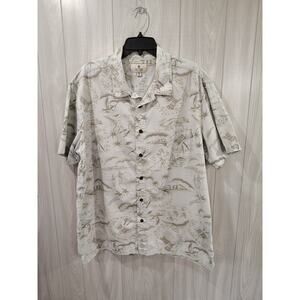 Solitude Men's Button Up Shirt XL Hawaiian Tiki Short Sleeve Beach Travel Green
